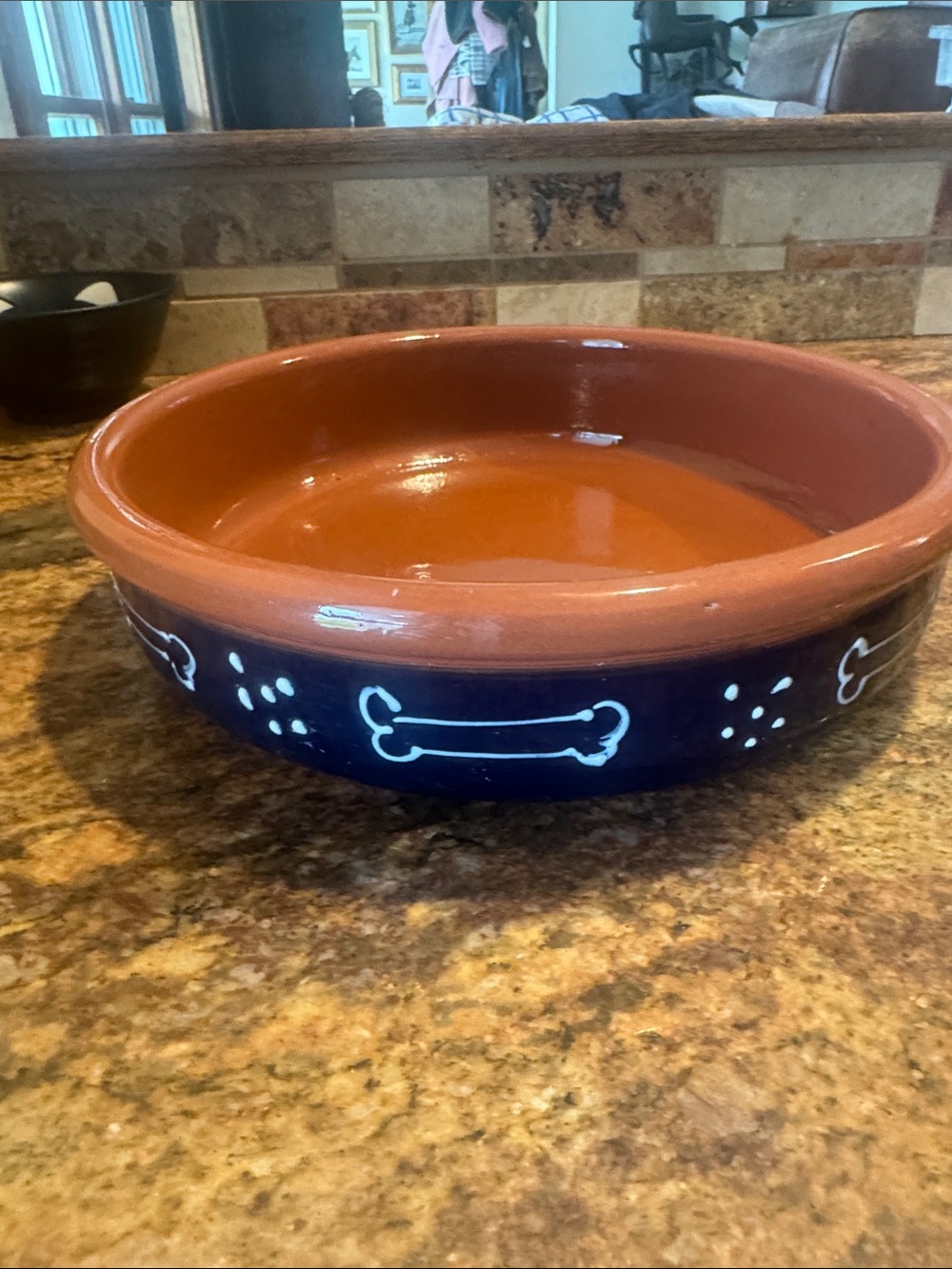 Alfareria Luis Jimenez Hand-Painted Dog Bowl - Terracotta with WHITE bones,